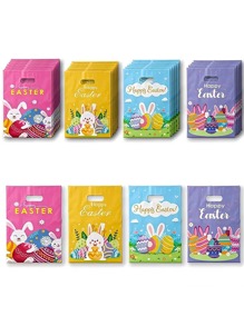 12 件各种复活节彩蛋和兔子图案塑料手提袋，多色，可爱兔子元素，节日礼品袋，适合复活节庆祝活动