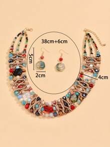 قلادة وسلسلة شانيل فاخرة بطراز بوهيمي مزينة بخرز بلوري مموج شبيه بالبلور والسلسلة المصنوعة من الألومنيوم بلون البن، مناسبة للنساء في المناسبات، الحفلات، الشاطئ والعطلات