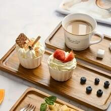 2pcs Elegant Wooden Serving Tray, Breakfast Tray, Wooden Tray, Acacia Wooden Tray, Multifunctional Snack Tray, Cake Tray, Bread Tray, Perfect For Coffee Table Desserts, Cakes& Snacks Ideal For Restaurants & Kitchens, Multi-Purpose, Bathroom Accessories, All Seasons