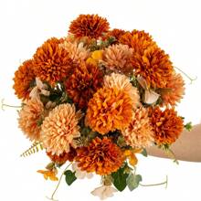 1 件/3 件人造绣球花、球形菊花丝绸花束假植物，适合春季婚礼花瓶，适用于家庭餐厅卧室装饰、母亲节情人节节日生日派对配件、户外花园装饰秋季 - 橘色 - 查看 2