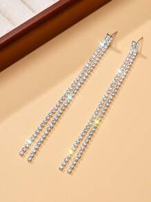 一对简约风格长款水晶耳环，适合女士婚礼和派对配饰 - 銀色 - 查看 5