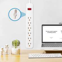 Regleta multicontactos electricos con 6 salidas 0.3m con interruptor color blanco - 6 entradas - Ver 2