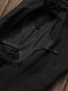 Men's Versatile Street Style Star Embroidery Casual Ripped Jeans - 黑色 - 查看 5