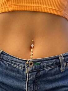 1 件 14G 钻石 CZ 花形肚脐环银金肚脐环吊坠花形肚脐环吊坠肚脐环 CZ 链穿孔 10 毫米