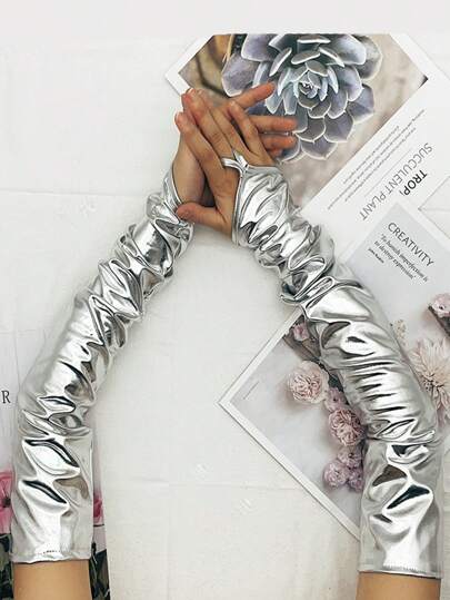 1 Pair Extra Long Over-Elbow Gloves, Costume Party Performance Sexy Role-Play Gloves, Reflective Night Club Gloves