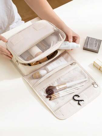 1 件带拉链的洗漱包，便携式防水整理器洗漱用品旅行包大容量多功能收纳化妆包浴室便携式游泳健身包热带海岸氛围沙滩包男女通用