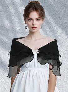 DOMIOURA 1 Pc Lace Short Sleeve Shrug Bridal Wedding Elegant Cape Summer Casual Shawl Banquet Dress Cloak