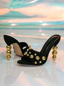 Dép xăng đan đen, kiểu dáng thời trang với đinh tán, đơn giản và thanh lịch, phù hợp cho công sở, dự tiệc, du lịch, đi làm, trang phục mùa xuân hè. - màu đen - Xem 4