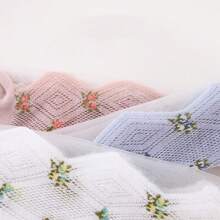 5 Pairs Women's Summer Crystal Mesh Socks, Lightweight Breathable Glass Crystal Socks With Embroidered Ditsy Floral Details, Machine Washable, Cute Invisible Boat Socks, Ladies Stockings And Socks