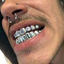 THATBOY 2pcs/Set Hip Hop Rapper Fashion Jewelry For Vampire Grillz 18K Golden Silvery Color Plated Braces Vampire Wolf Teeth Grills,Halloween - Multicolor - View 7