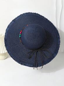1pc Women's Colorful Beaded Decor Wide Brim Straw Hat, Breathable Summer Sun Protection With Drawstring, Suitable For Daily Matching, Beach Resort Travel, Photography, Fashion & Versatile - Straw Hat - View 9