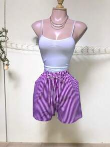 STRIPED 3-PIECE SET SHORTS, T-SHIRT AND LONG-SLEEVED SHIRT, STRIPES MODEL 2 - Mauve Purple - View 2