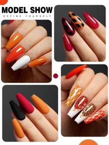 10ML YOKEFELLOW Orange Gel Nail Polish Set, Pumpkin Orange Color Red Black Semi-Permanent Fall Acrylic Nails Set Collection For Nails Soak Off UV/LED For Home Salon Nail Art DIY And Holiday Gift Collection For Women Girls - 彩色 - 查看 5