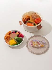 Caja de almuerzo/ensalada redonda de dibujos animados, modelo 2025, a prueba de microondas, portátil, para estudiantes y uso al aire libre - Multicolor - Ver 2