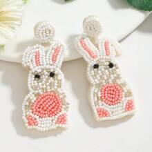 1 对可爱米珠复活节彩蛋耳环、米珠粉红兔子毛绒耳环、米珠萝卜耳环、米珠孵化小鸡耳环，适合女性在复活节佩戴 - 復活節 - 查看 5