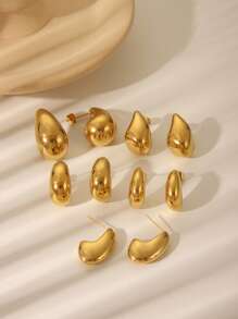 1 对不锈钢镀金简约几何珠水滴耳钉，女士女孩日常、节日、婚礼、派对、生日、节日装饰或礼物 - 金色 - 查看 2