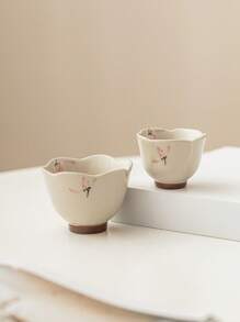 1 件手绘粉色兰花图案陶瓷功夫茶杯、品茶杯、女士茶具套装（返校季）