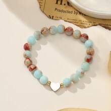1 pièce Bracelet élastique en acier inoxydable sculpté en pierre naturelle sur mesure - Cadeau parfait pour anniversaire, Saint-Valentin ou fête des mères