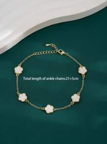 1pc Women's Fashionable Luxury Personalized Minimalistic Star & Flower Copper Anklet, Wedding, Graduation, Date Gift - White - View 2