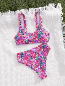 PEPPERMOLLY 全新碎花软杯可调节肩带精致比基尼，女士夏季沙滩时尚泳装套装