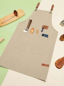 1pc Thickened Canvas Apron, Waterproof Apron For Cooking, Cafe, Coffee Shop, Catering Industry - One Size - View 8