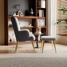 Creahappy Armchair-With Footstool-Living Room-Lounge Chair-Theater Chair-Bedroom-Lounge And Cocktail Chair-Modern Upholstered Chair-Imitation Sheepskin - 深灰色 - 查看 3