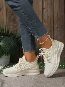 Women's Comfortable Breathable Fashion Versatile Casual Sneakers, Lightweight Anti-Slip Round Toe Hiking & Running Shoes - Beige - View 5