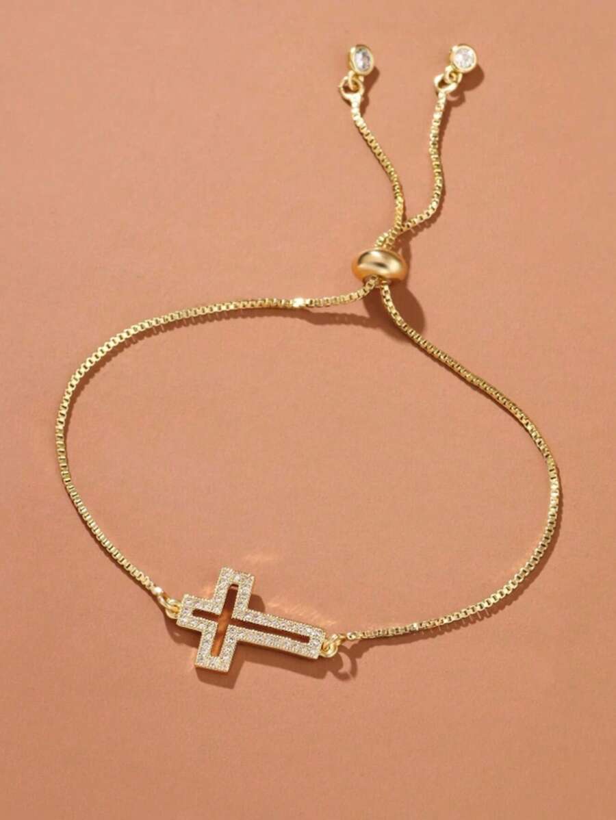 1 pieza Brazalete de niña decorado con cruz de circonita cúbica de moda - geometría - Ver 1