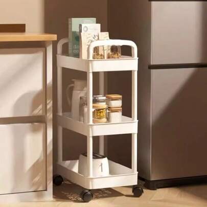 1 件畅销 3/4 层滚动储物车，厚管材质，承重能力强，适用于厨房、卧室和户外露营多层搁板，塑料设计，现代时尚架子，坚固的储物车 | 360 度旋转