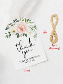 25/50pcs Flowers Thank You Cards, Gift Packaging Tags Labels With String Gift Rope, For Celebrating With Us, For Birthday, Wedding, Party, Baking Packaging, Dessert Table Decoration - Multicolor - View 6