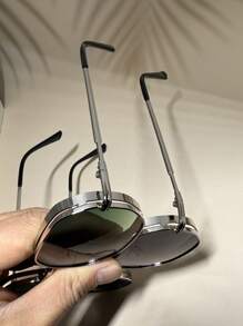 2pcs Men/Women Fashion Geometric Polygon Fashion Glasses, Metal Frame Decoration Outdoor Indoor Street Style Glasses, Black/Gold/Silver/Brown Color, Suitable For All Seasons, Thickened Frame With Ventilation Holes - 1*銀/灰+1*銀/漸綠 - 查看 7