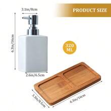 Ceramic Hand Sanitizer Bottle Storage Cup, Bamboo And Wood Tray, Bathroom Three Pieces Set, Bathroom Lotion Sub Packaging Bottle, Bathroom, Distributeur Savon - Multicolor - View 3
