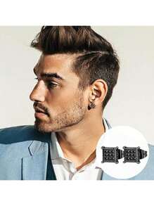 15 件男女款水晶吊坠耳环套装，不锈钢低过敏原耳环，黑色钛钢耳饰 - 彩色 - 查看 3