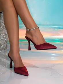 Black High Heel Shoes, Fashionable Sexy Nightclub Lady Runway Party Women's Closed Toe High Heel Shoes, Slingback Mule Shoes, Satin Slide Sandals With Backstrap