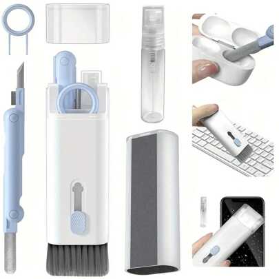 7-In-1 Electronic Cleaning Kit, Keyboard Cleaning Set With Brush, 3-In-1 Cleaning Pen Compatible With AirPods Pro, Multi-Functional Cleaning Kit For Earphones, Keyboards, Laptops, Phones, PC Monitors, Available In Blue & Pink Cleaner