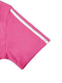 2pcs Striped Round Neck Short Sleeve Sports Top And Pants Set Summer Elegant - Hot Pink - View 4