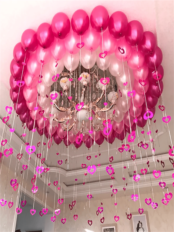 100pcs Hot Pink Heart Shape Balloon Pendant, Party Decorative Balloon Hanging Accessory, Birthday Party Room Decor