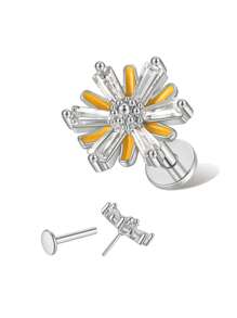 1 件雏菊耳钉，镶嵌合成方晶锆石，平底压入式身体穿孔首饰，适合派对、约会、日常佩戴