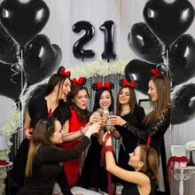 16 英寸黑色字母和数字气球铝箔氦气黑色字母派对气球聚酯薄膜气球字母和数字气球铝箔适用于生日婚礼周年派对装饰 - 黑色 - 查看 8