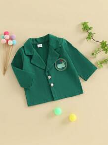 Toddler Boys  Girls Long Sleeve Lapel Jacket - Chic Spring Coat With Applique For Kids - Green - View 5