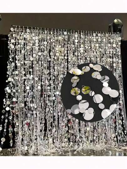 20/10/5/1pc Silver Mirror Sequin Curtain Decor - Hanging Sequin Garland, Suitable For Wedding, Engagement, Birthday Party, Valentine's Day, Graduation - No Power Needed Decoration