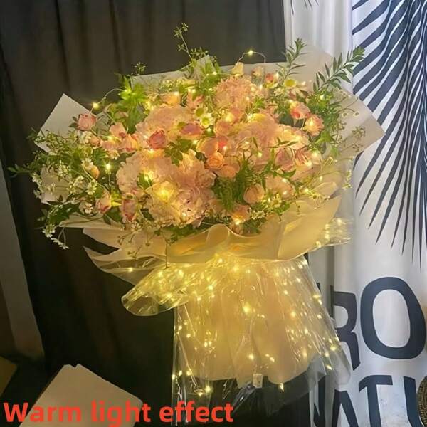 1set/3set LED Lights Flower Bouquet Wrapping Paper, Shiny Floral Bouquet Packing Film, DIY Flower Bouquet Craft Supplies, Wedding & Birthday Gift, 23.6X23.6 Inch (1pc )