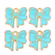 10 件可爱蝴蝶结金属合金吊坠，适合制作女士吊坠耳环、手链、DIY 工艺品 - 金色 - 查看 5