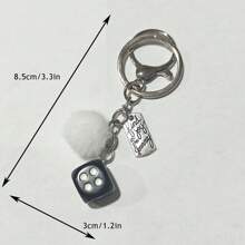 1pc Alloy Pom-Pom Car Keychain, Dice Car Accessory Keyring - one-size - View 6