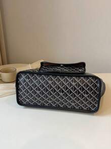 新款时尚经典百搭大容量双手柄字母图案装饰设计撞色设计单肩托特包二合一组合包女士钱包优雅商务通勤包适合通勤上班外出购物时使用 - 黑色 - 查看 5