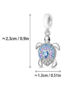 1pc 925 Sterling Silver Colored Zirconia Turtle Pendant, DIY Jewelry Beading, Gift For Mother's Day - Silver - View 2