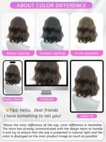 SHUDUO 1 件合成耐热短波假发棕色假发，12 英寸，带刘海，由纤维制成，适合日常使用，自然逼真的假发（不含配件）