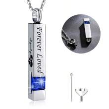骨灰盒项链 不锈钢条形吊坠项链 立方体纪念骨灰项链 水晶火葬骨灰盒吊坠 男士 - 永远挚爱