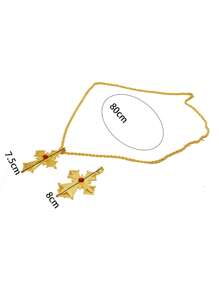 Juego de collar con colgante de cruz grande chapado en oro de 24K de aleación de zinc, accesorio clásico