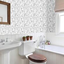 1 卷复古简约风格自粘墙纸 - 黑线花卉和植物图案，可移除乙烯基接触纸，防水，防潮，家居装饰贴纸适用于客厅、卧室、书房、餐厅墙壁、书架、橱柜、家具翻新、租客友好、多功能，尺寸 44*300/500/1000 厘米